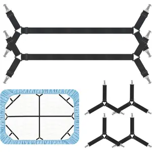 Bed Sheet Clips, 6-Pack Upgraded Triangle & Crisscross Sheet Holder Straps, Adjustable Elastic Fasteners for Full/Queen/King Twin Bed, Prevent Fitted Sheet from Slipping