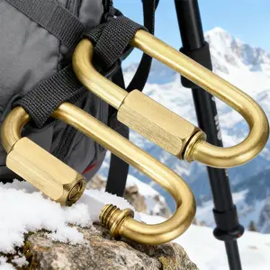 Golden Twisted Oval Ring & D-Shape Link Connectors, Screw Lock Keychain Rings and Carabiner Clasps, Gold Chain Hooks and Jewelry Connectors for Hanging, Secure Locking Chain Repair Clips, Suitable for backpacks, tents, chandelier, etc., with multiple uses