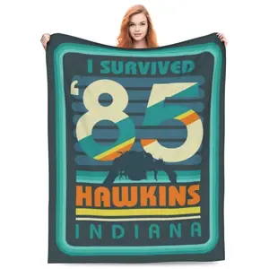 Stranger TV Show Blanket - Soft Fleece Cozy Survived 85 Hawkins Flannel Throw Retro 80s Style with Creepy Creature Design Gift for Teens Kids Boys Girls Holiday Birthday Halloween Christmas