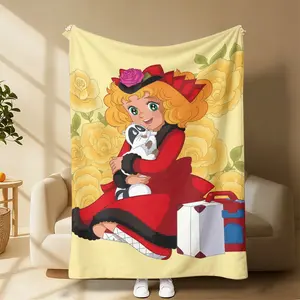 Candy Candy Anime Flannel Throw Blanket, Vibrant Rose Character Printed Soft Warm All Season Blanket, Multi-use Blanket for Home Office Camping, Whimsical Detailed Art Gift for Anime Lovers