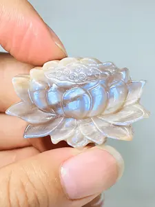 Lotus Flower Design Carved Stone Ornament, 1 Count Handmade Artistic Floral Design Decoration, Natural Crystal Decoration for Home Office Desk, Crystal Carving