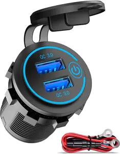 Quick Charge 3.0 Dual USB Charger Socket, Qidoe 36W Waterproof 12V Outlet w/ Touch Switch for Car, Boat, RV, Motorcycle