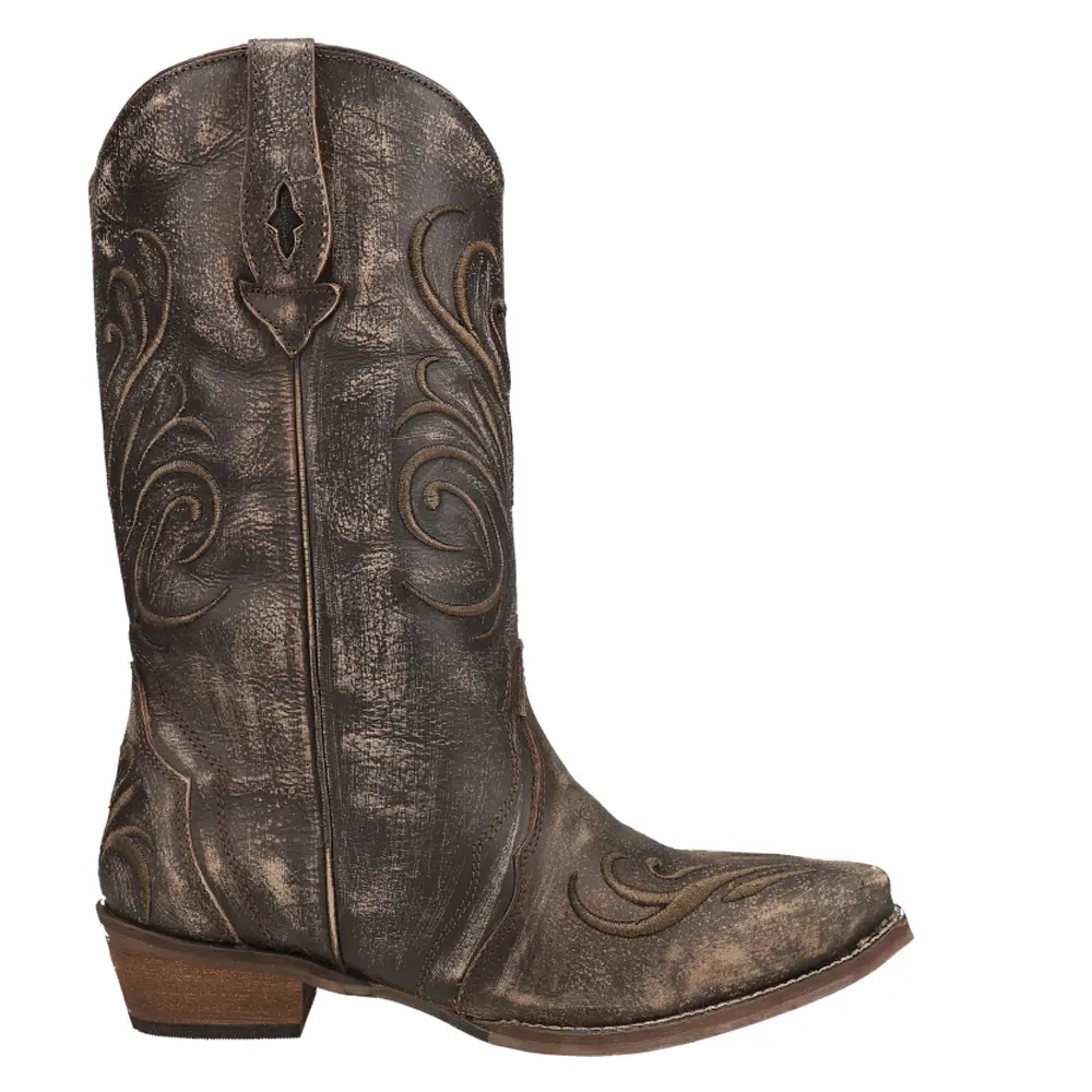 ROPER Womens Olivia Thick Embroidered Fashion Snip Toe  Casual Boots Mid Calf Low Heel 1-2" - Brown