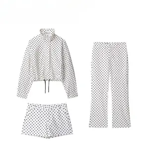 European and American Style French Polka Dot Seersucker Jacket, Flared Pants and Shorts