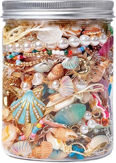Ocean Shell Jewelry Jar Set -25-60 piece jewelry box, women's gift set (necklace, earrings, ring, bracelet, keychain, hair clip) - unique birthday gift Ocean Shell Jewelry Jar Set -25-60 piece jewelry box, women's gift set (necklace, earrings, ring, bracelet, keychain, hair clip) - unique birthday gift