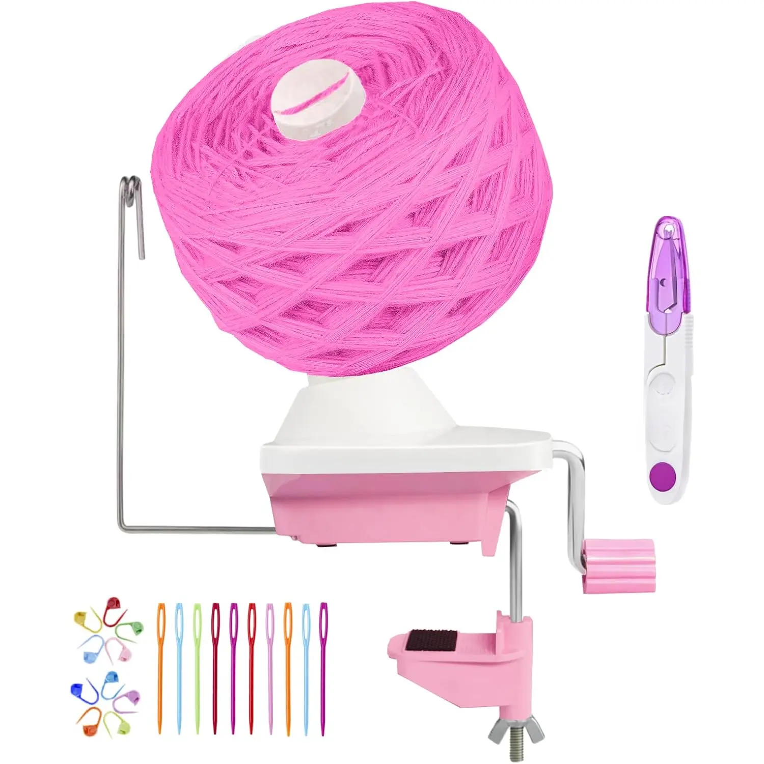 Yarn Winder, Yarn Ball Winder, Easy Install and Efficiently for Crocheting Hand Operated Spinner for Knitting Lovers (Pink)
