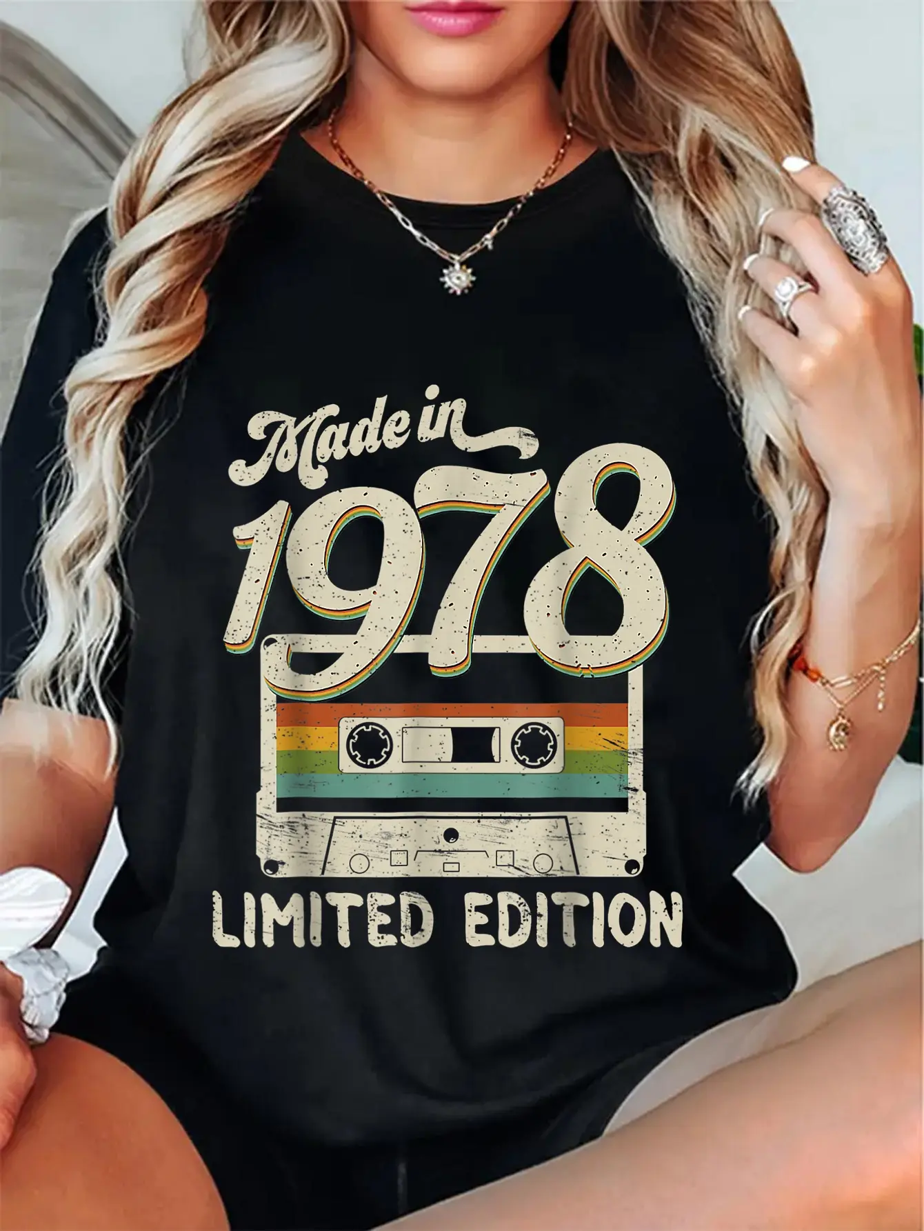 Men's Vintage 1978 43rd Birthday Limited Edition Cassette Graphic Short-Sleeve T-Shirt, Unisex 100% Cotton Fitted Streetwear Everyday Casual Top, Shortsleeve