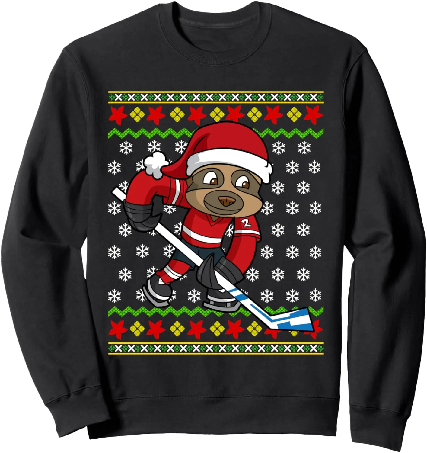 Ugly Christmas Sweater Sloth Hockey Player Youth Sweatshirt