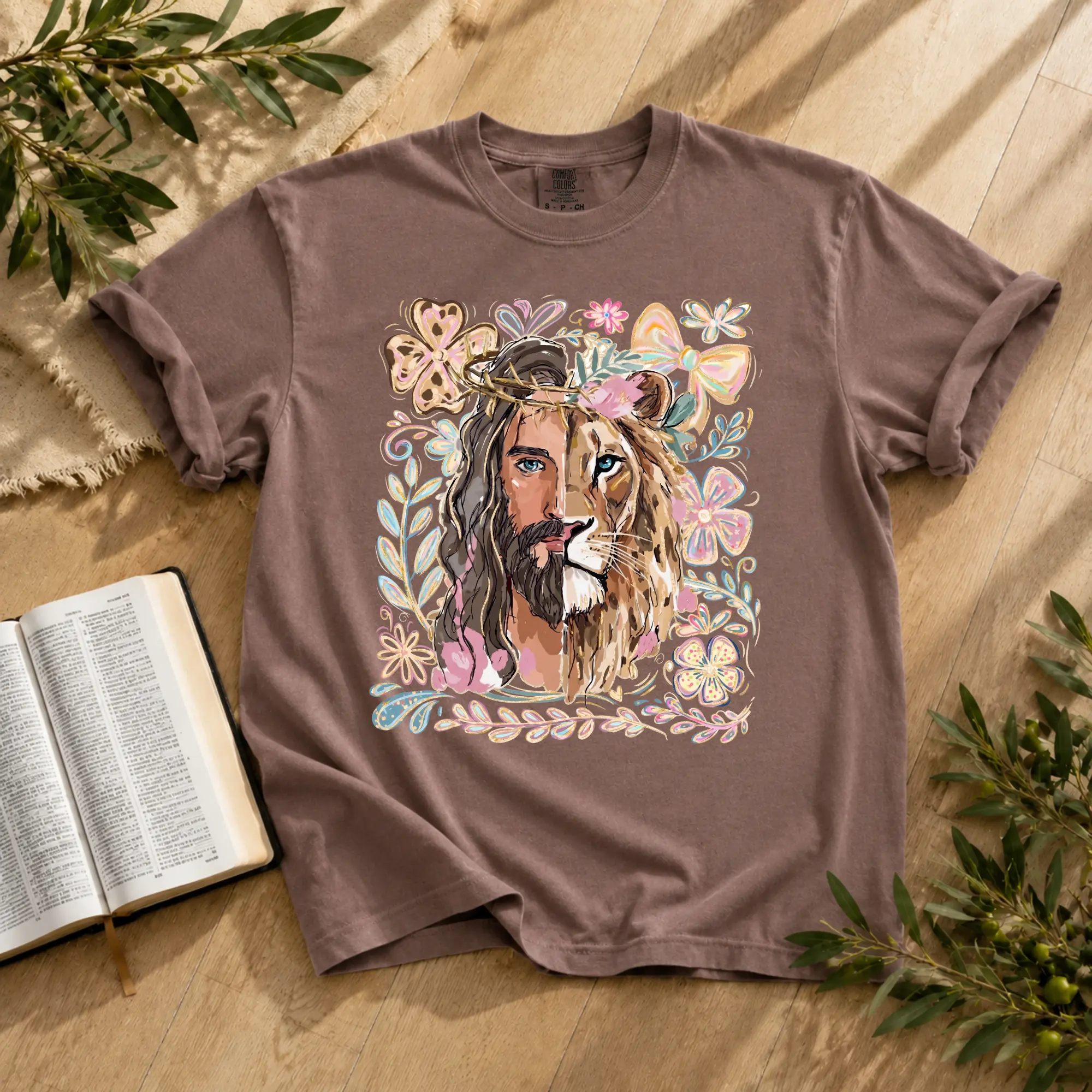 Comfort Colors Lion of Judah Shirt, Christian Faith Graphic Tee, Jesus Lion T-Shirt, Biblical Floral Christian Apparel, Religious Church Shirt, Scripture Inspired Gift for Believers, Gift For Her For Him