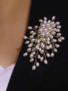 French Style Faux Pearl Firework Design Brooch, Elegant Versatile Women's Wedding Party Chest Flower, Stylish Lapel Pin for Dresses