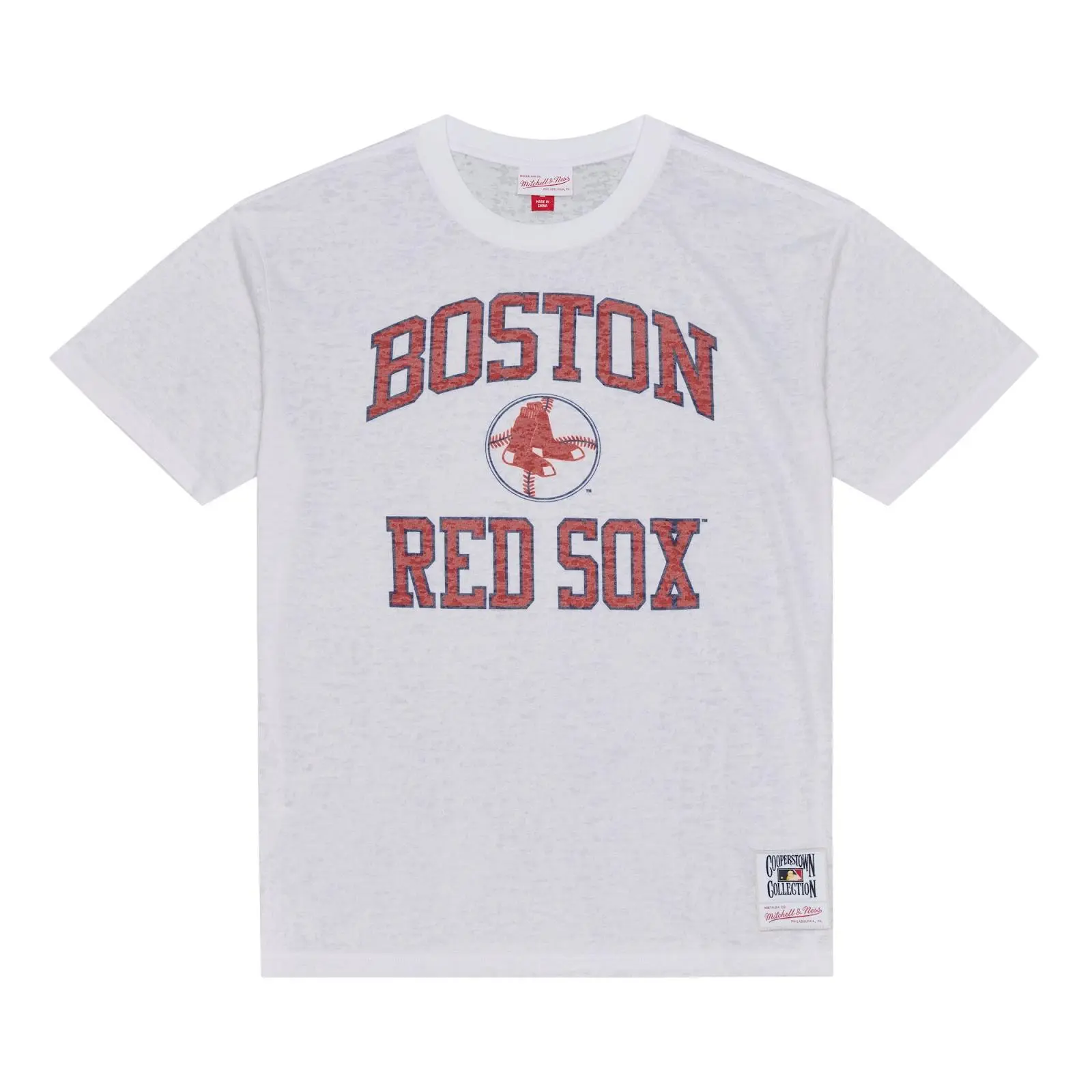 Boston Red Sox White Burnout T-Shirt MLB Throwback Tee Graphic Vintage Fan Gear Mitchell & Ness