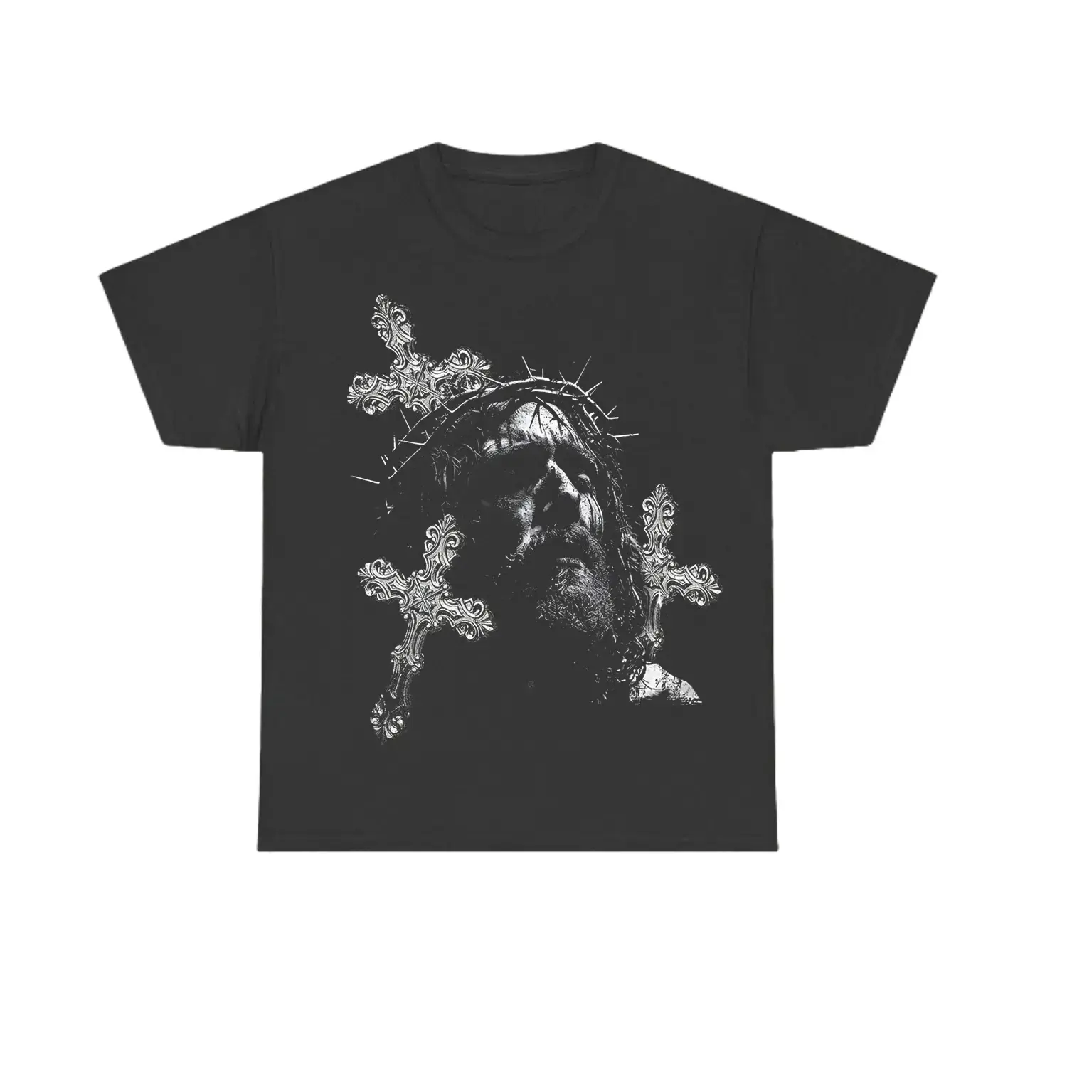 Men's Fashion Jesus Cross Print T-Shirt, Casual Streetwear, Unisex, Suitable For All Seasons, valentine day, vintage tees, Menswear Top
