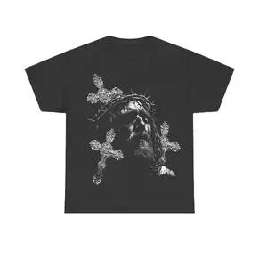 Men's Fashion Jesus Cross Print T-Shirt, Casual Streetwear, Unisex, Suitable For All Seasons, valentine day, vintage tees, Menswear Top