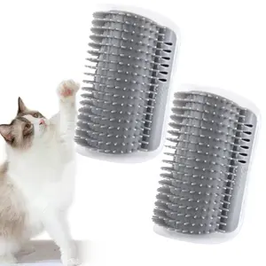 2 Pack Softer Self Groomer with Catnip Wall Corner Massage Comb Scratcher Grooming Brush Tool for Long & Short Fur Kitten Cats Dogs (Gray)