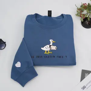 Embroidered Gluten Free Duck Sweatshirt – Funny Cottagecore Crewneck Pullover, Quirky Animal Lover Gift, Wholesome Meme Shirt for Women