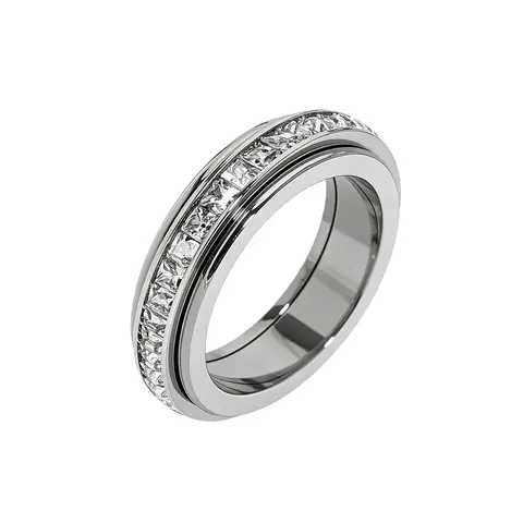 Unisex Titanium Steel Anxiety Ring - Synthetic Silver Cubic Zirconia Round Comfort-Fit Band, Spin-to-Calm Stress Relief, Does Not Fade, Synthetic Zirconia Ring, Engagement/Anniversary/Birthday Gift, Daily Wear, Sizes 5-12