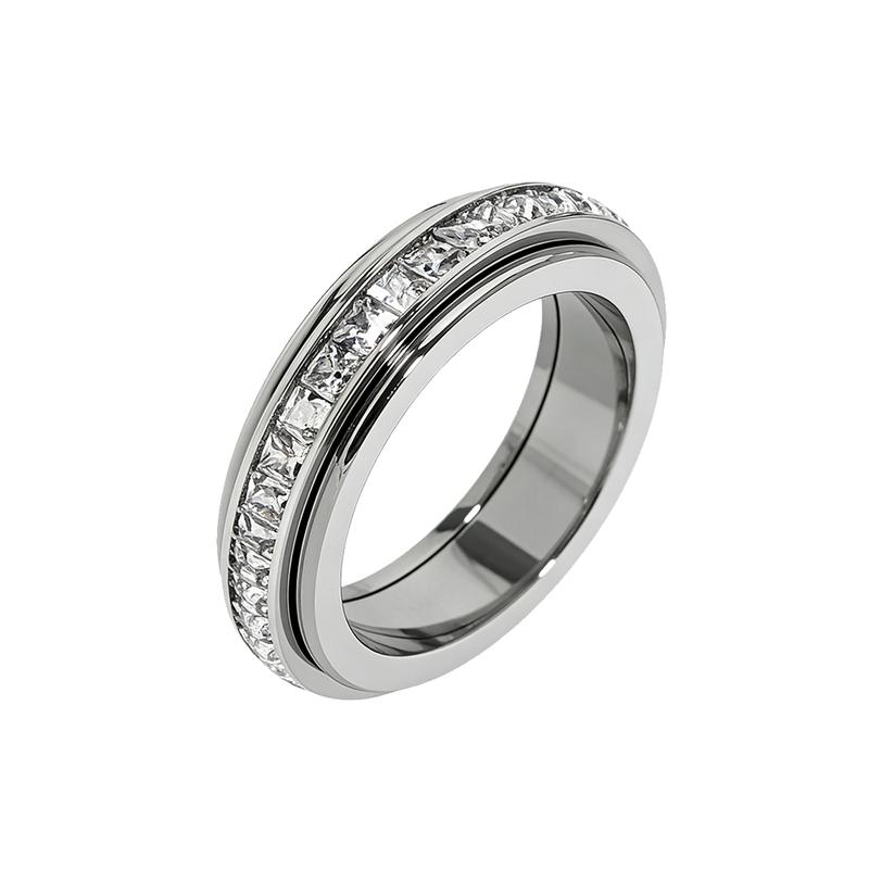 Anxiety Rings for Women and Men Titanium Steel Spinner Fidget Band Rings with Cubic Zirconia for Stress Relief and Wedding Promise Comfort Fit Size 5 to 12