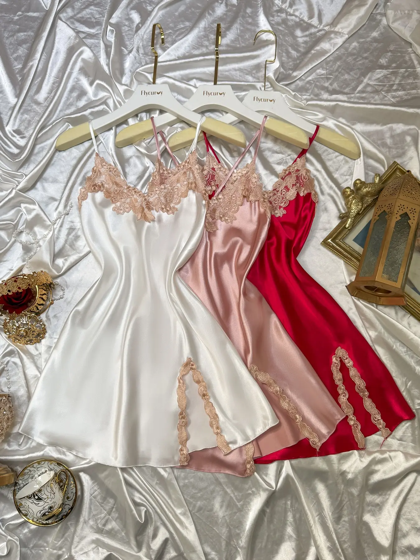 Women's Sexy Deep V Sleeveless Spaghetti Strap Dress Set, Elegant Sleeveless Nightgown, Loungewear, Nightwear, Sleepwear, Satin Material, Silky, Multiple Colors Available, Ideal for Daily Wear