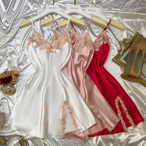 Women's Sexy Deep V Sleeveless Spaghetti Strap Satin Nightgown, Elegant Sleepwear, Ideal for Daily Wear, Elegant Sleep Dress