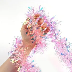 17 Ft Easter Christmas Tinsel Garland,Pink Glittering Decoration for Xmas Tree Party Wedding Supplies
