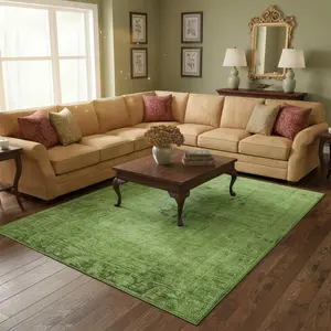 HomeRoots 654862 10 x 14 ft. Artichoke Green & Gray Oriental Washable Machine Made Rectangle Area Rug with UV Protection