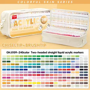 Guangna 240 Colors Acrylic Marker Set, Quick-Dry Brush Tips, Smooth Coloring, No Bleeding or Blending, Perfect Gift for Artists