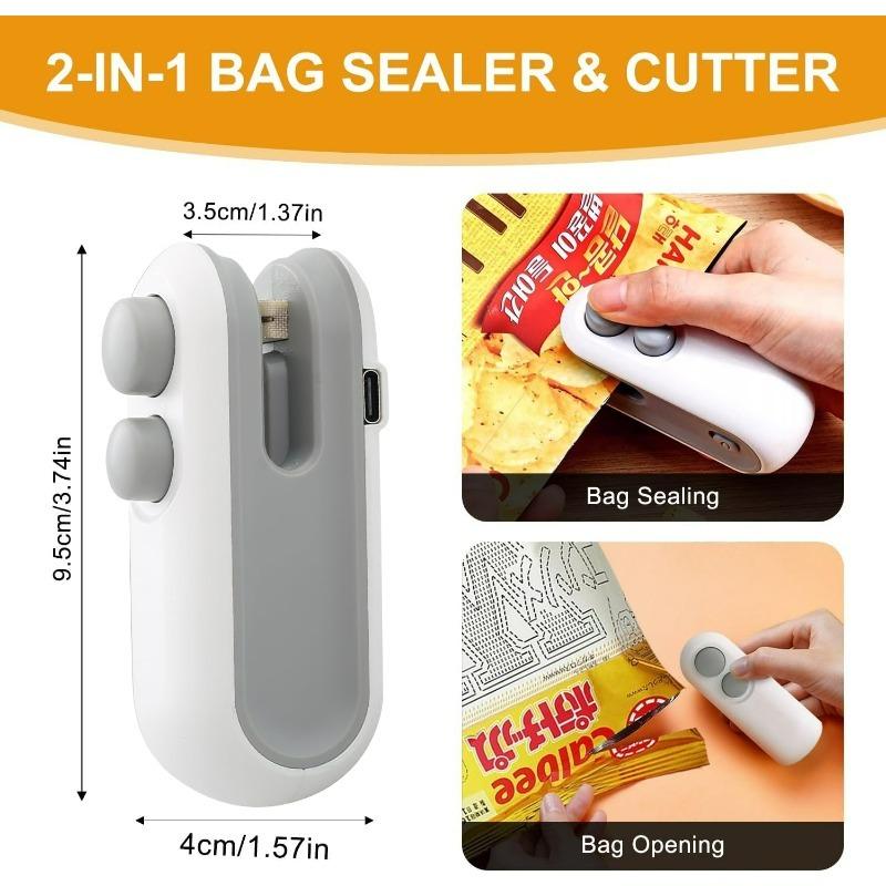 2PCS/3PCS 2 in 1 Mini Sealer and Cutter, Portable USB Rechargeable Snack Sealing Machine, Handheld Heat Seal Device for Food Preservation