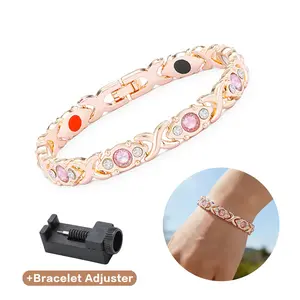 Energy magnet bracelet, eco-friendly alloy with diamonds, adjustable ladies' wristband，Valentine's Day gift, Free bracelet adjuster
