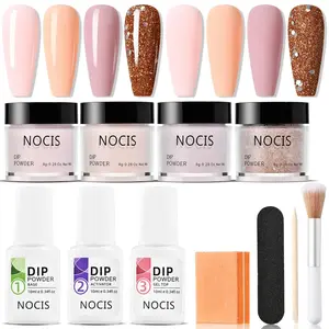 4 Colors Nail Dipping Powder Set Nail Art Starter Kit Dip Powder Fast-drying No UV/LED Nail Lamp Needed with Base Top Coat Activator for Home DIY Salon Nail Art Nail Care