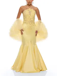 Pure Glamour Embellished Mermaid Gown - Butter Yellow