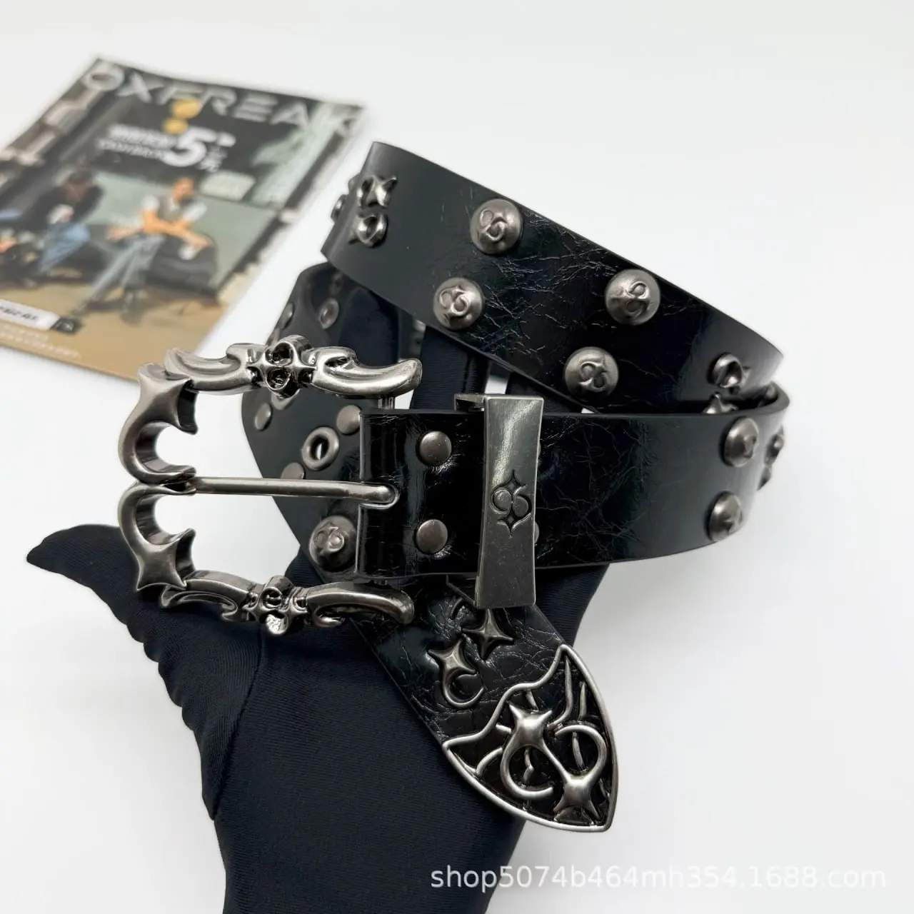 Punk Gothic Statement Belt, Adjustable Leather Waist Belt with Cross Buckle, Y2K Fashion Accessory
