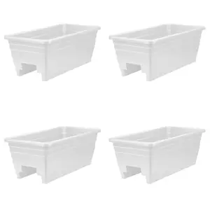 HC Companies 24 Inch Deck Rail Box Planter with Drainage Holes, White (4 Pack)