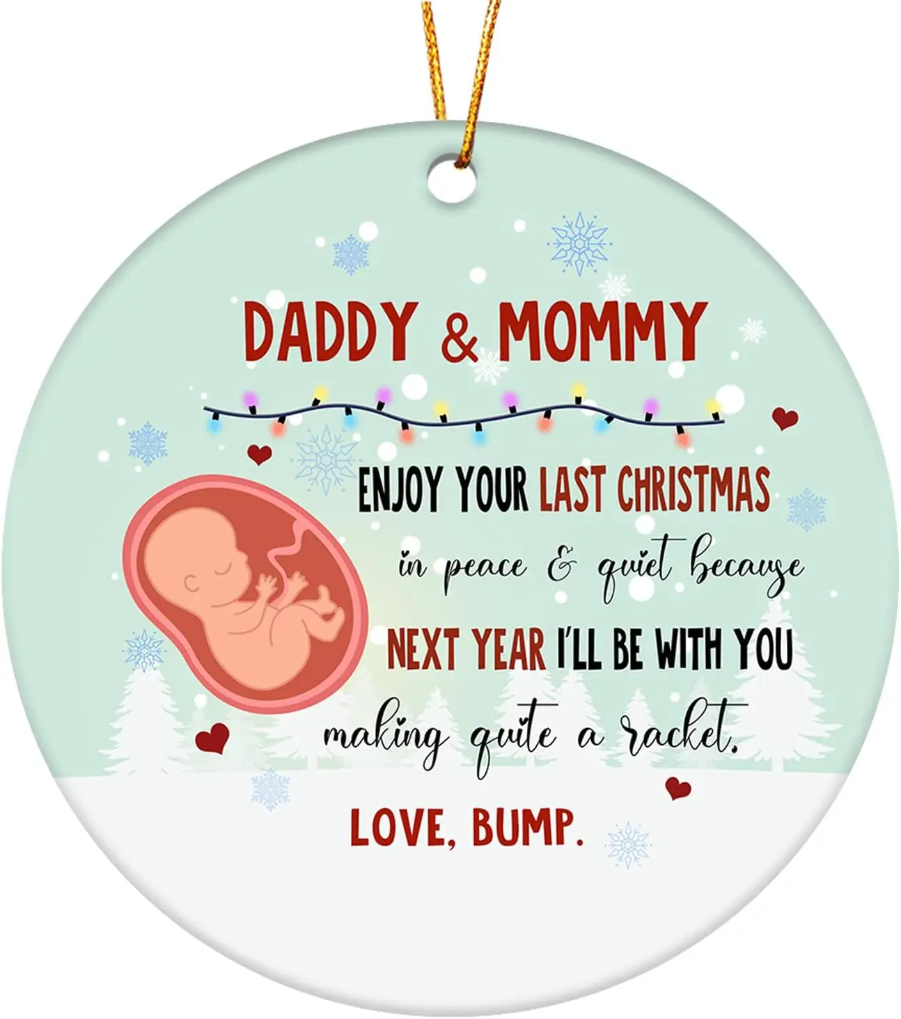 Pregnancy Announcement Christmas Ornament from Baby Bump – First Christmas Expecting Parents Gift – Mommy and Daddy to Be Holiday Keepsake for New Mom and Dad – Ceramic Baby Reveal Ornament