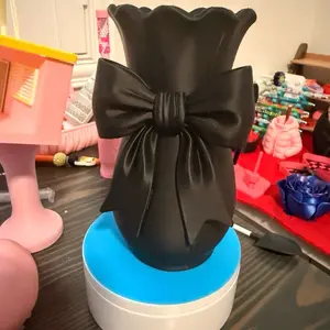 Vase with Bow 3D Printed - Elegant Black Bow Design for Home Decor
