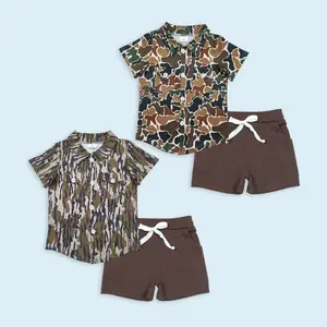 Kids boy camouflage button shirt cotton shorts summer outfit
