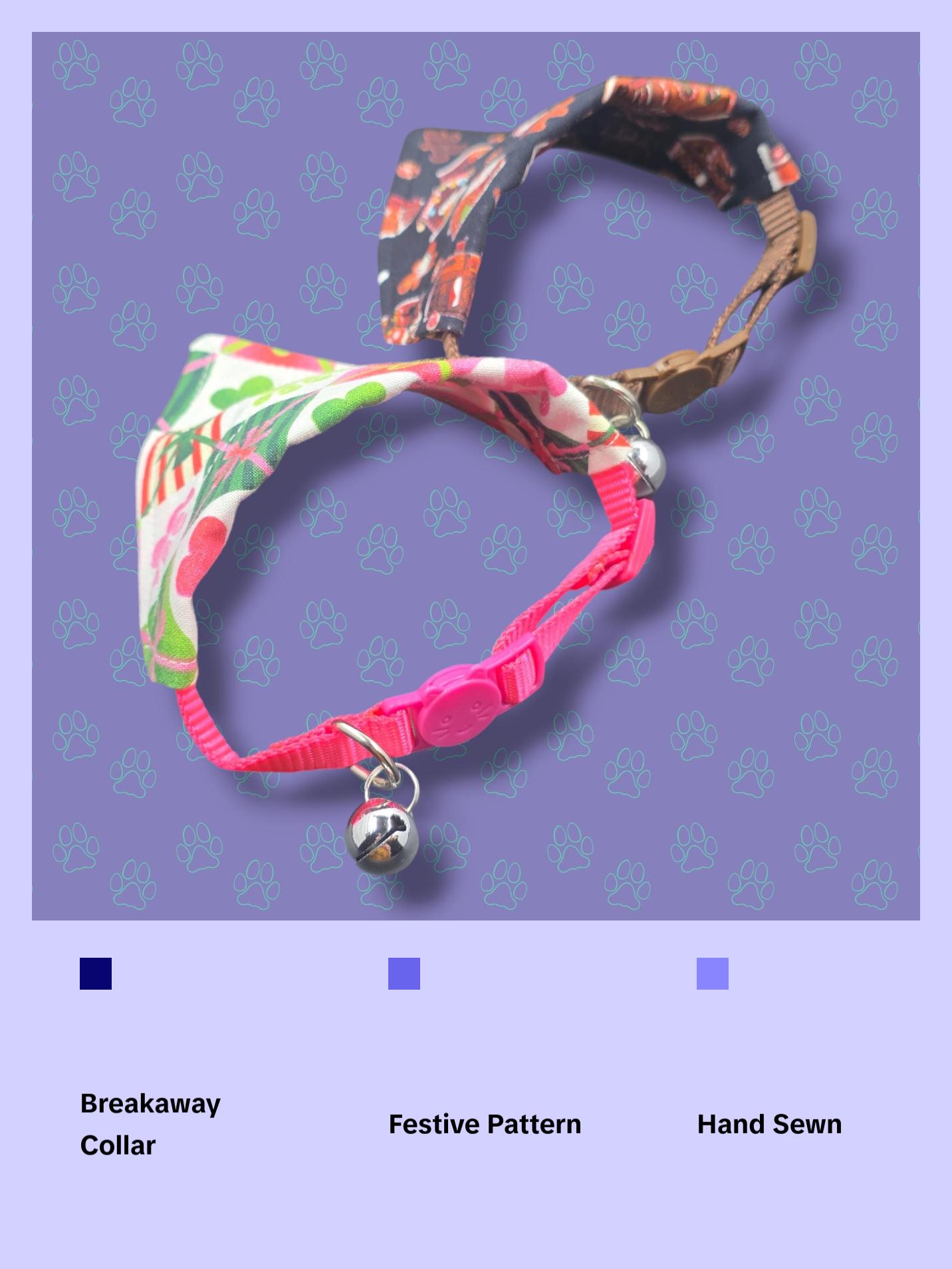 Cat Collars with Bandanas - Holiday Themed Cat Accessories -  Breakaway Cat Collar with Hand Sewn Bandana - Christmas Collar -