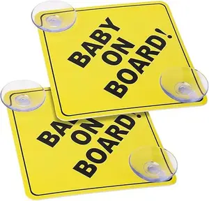 Baby on Board Signs with Double Suction Cups, 2pcs 5"x5" Reusable Safety Car Warning Signs Baby on Board, Durable Kids on Board Car Sign, Baby in Car Sticker for Car Window Cling
