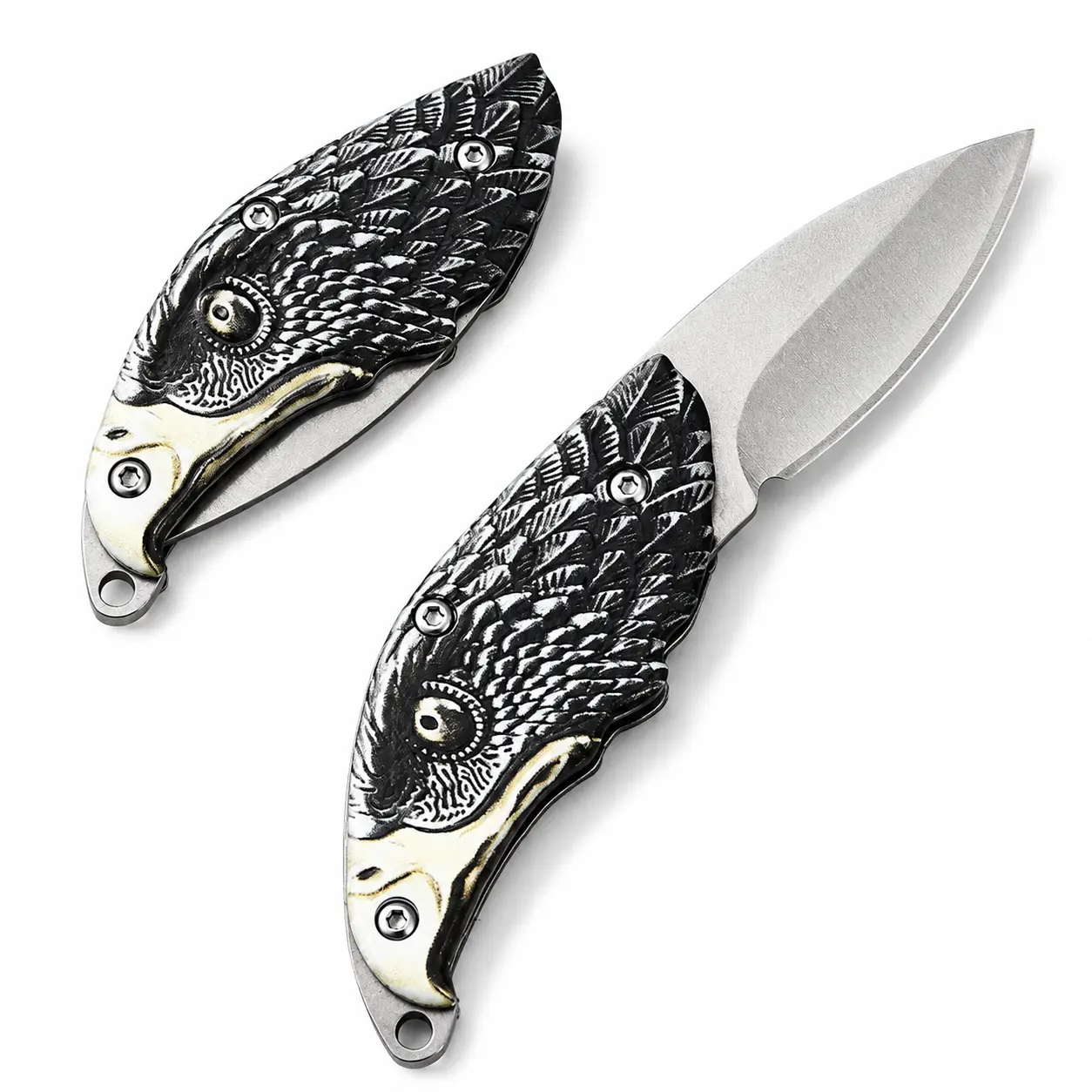 Artisan Hawk Head Folding Pocket Knife, Premium Detailed Feather Engraving, Lightweight & Sharp EDC Utility Gear, Perfect Personalized Gift for Father's Day, Anniversary, or Knife Collectors