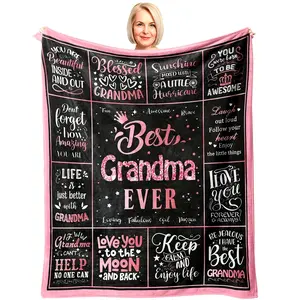 Flannel Fabric Plush Throw Blanket, Soft Cozy Plush Texture, Pink Black Inspirational Prints, Multi-Size, Warm Fuzzy for Bedroom Sofa Home Decor, Perfect Gift for Grandmother (Mother's Day, Birthday, Christmas)