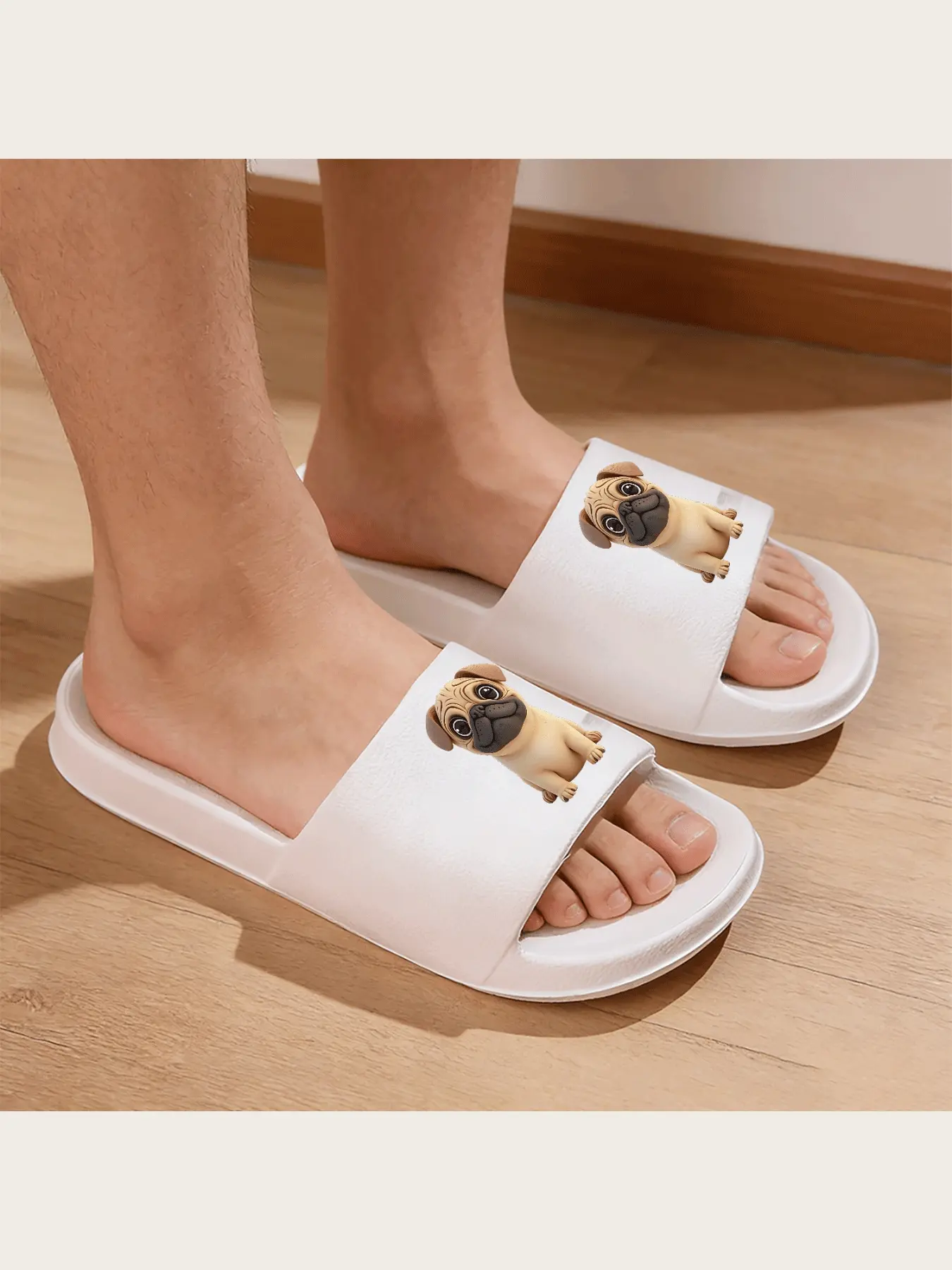 Adorable Pug Puppy Print Slippers for Women Men Soft Comfortable House Shoes Non-Slip Indoor Outdoor Warm Fleece Lined Cute Animal Dog Pattern Footwear Lightweight Cozy Home Slippers