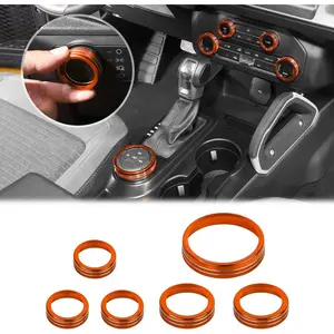 Air Conditioner Headlight Switch Knob 4WD Wheel Drive Trailer Gear Switch Knob Cover for 2021-2026+ Ford Bronco Accessories Aluminum Alloy 6PCS Orange（Don't fit Bronco Sport）