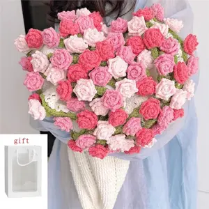 1pcs Rose Blanket Bouquet With Gift Bag Crochet Handmade Blanket of Roses Birthday Valentine's Day Gift for Girlfriend