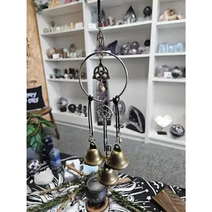 Handmade Witch Bells for Home Protection, 2026 New Witch Bells for Door Knob, Brass Wind Chimes with 3 Bells, Boho Style Door Hanging Witch Bell, Witchcraft Door Bell Decor for Home Room (A)