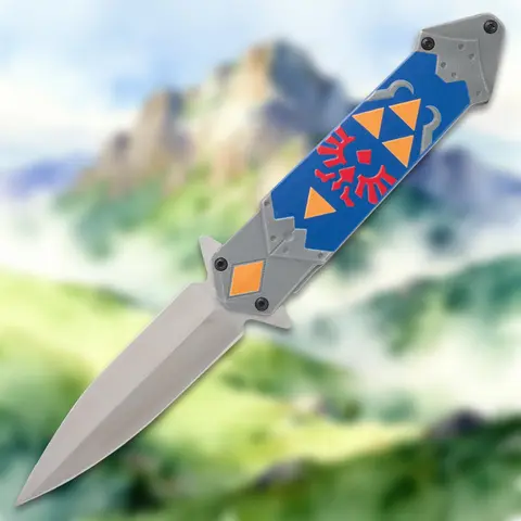 Legend of Zelda Collectible Metal Stainless Steel Pocket Knife - Flipper Opener, Triforce Motif, Pocket Clip, Hylian Tribute, Smooth Deployment for Display or Carry
