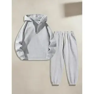 Men's Solid Color Zip-Up Two-piece Set, Casual Long Sleeve Hoodie & Drawstring Pocket Sweatpants for Fall Winter, Fashion Men's Outfits for Daily Wear, Cozy Airport Outfit