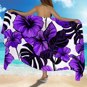 2D Plan - Purple Hibiscus Beach Shawl, with strong water absorption and fast drying, is an ideal choice for travel, camping, and summer vacation. 2D printed beach mat 180x90cm