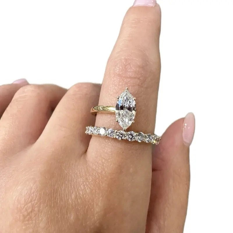 Marquise Lab-Grown Diamond Double Half-Band Ring 14KT Yellow Gold 1.75CT F VS/SI Modern Design Elegant Sparkle
