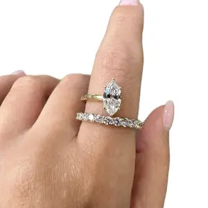 Marquise Lab-Grown Diamond Double Half-Band Ring 14KT Yellow Gold 1.75CT F VS/SI Modern Design Elegant Sparkle