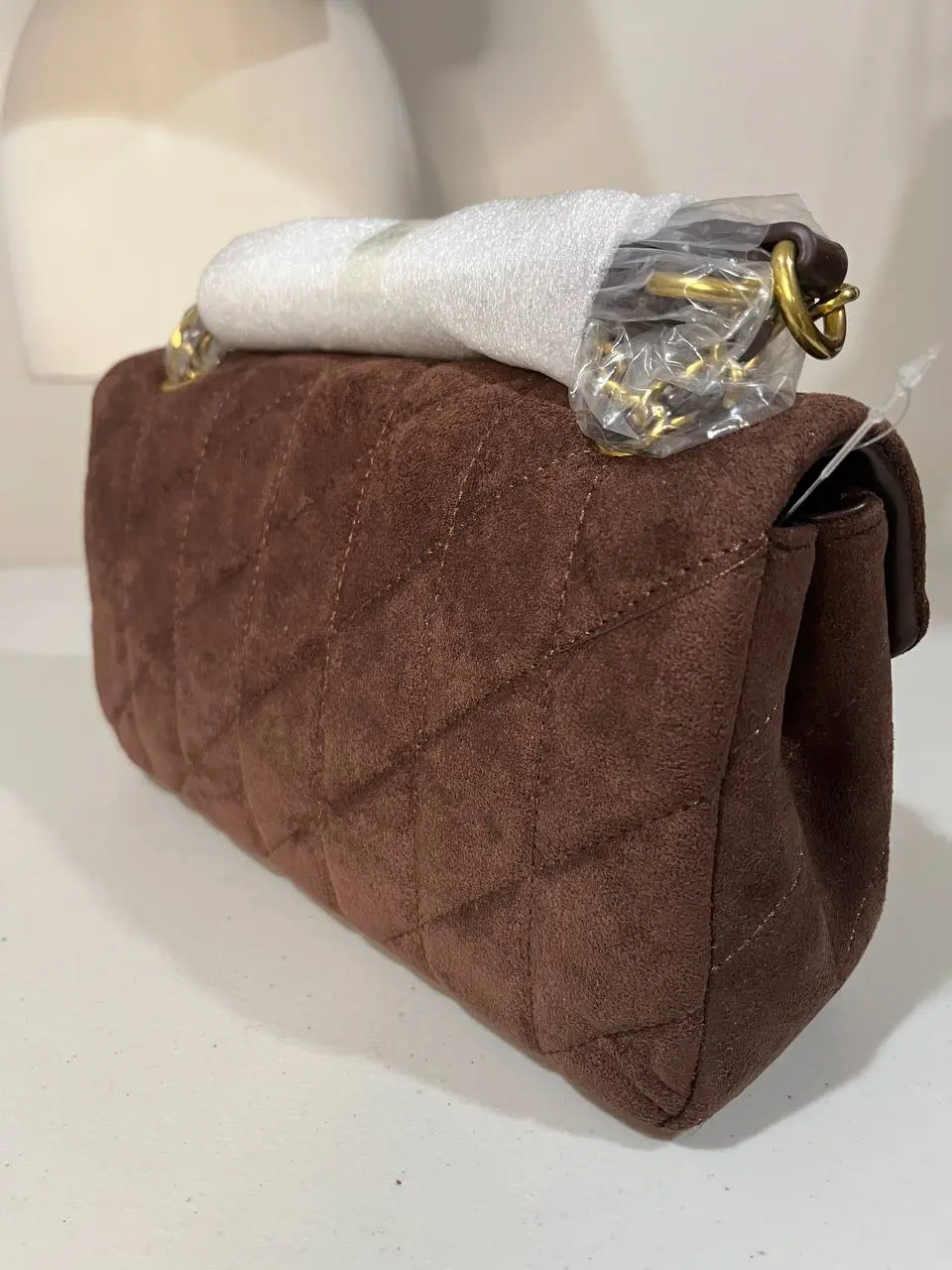 Women's Suede Crossbody Shoulder Bag with Quilted Design, Metal Chain Strap, Matching Wallet - 4 Solid Colors + 1 Animal Print Bag Accessory