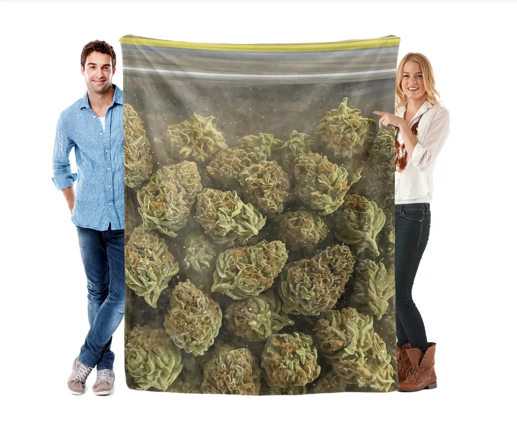 Weed-Themed Fleece Throw Blanket - Polyester, Machine Washable, Modern Orange-Light Blue-White Striped Floral Design, Soft Breathable, Stylish, Warm Aesthetic, Suitable for Beds & Sofas, Ideal for Trendy Home Décor Enthusiasts, Stylish Blanket, Cozy Style